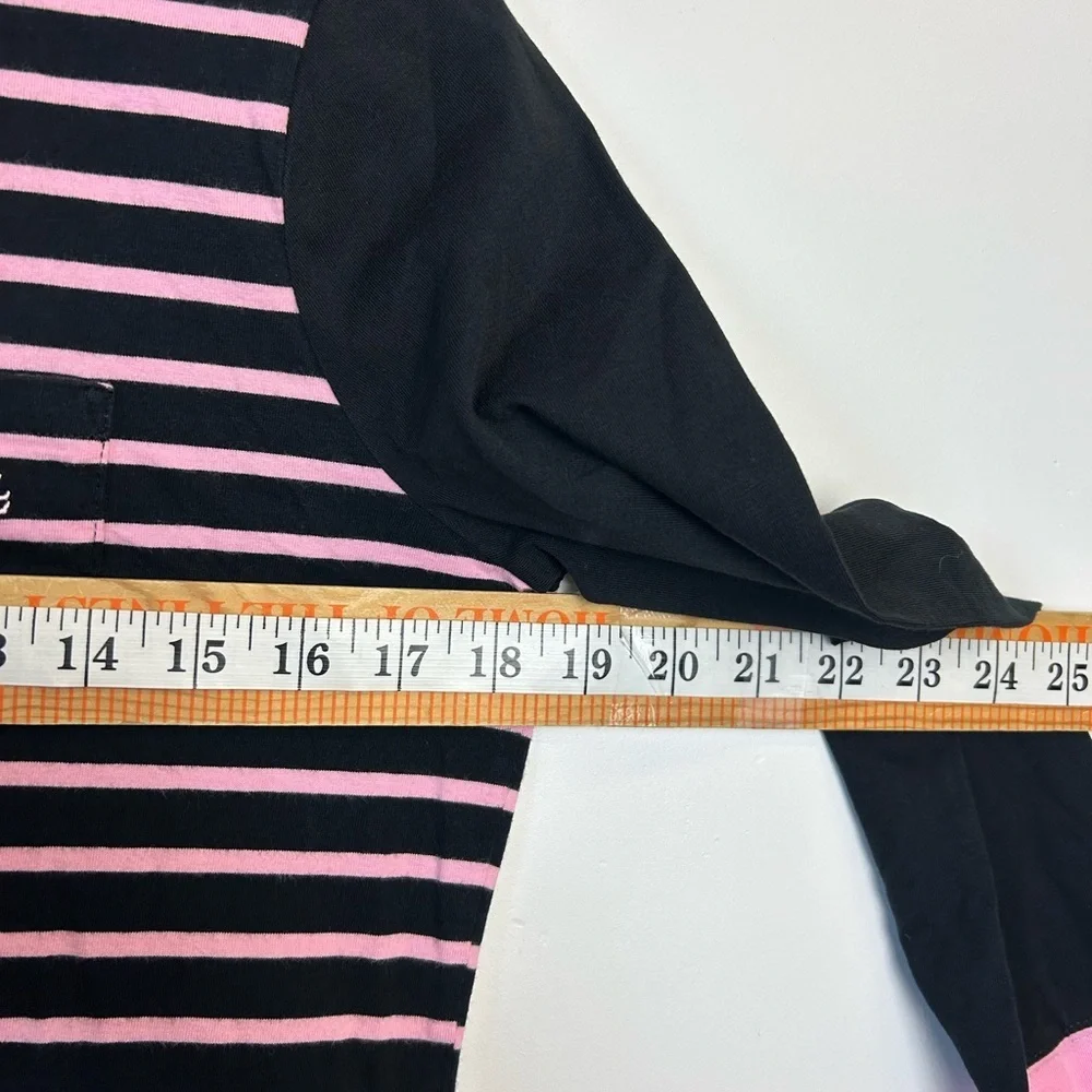 Lauren Ralph Lauren Black Label Sz M Black-Pink Striped Long‎ Sleeve Blouse top